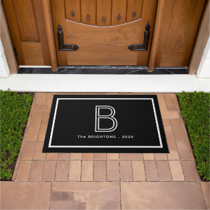 Paillasson Monogramme Initiale Noir Blanc Moderne Nom de Fami