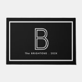 Paillasson Monogramme Initiale Noir Blanc Moderne Nom de Fami (Devant)