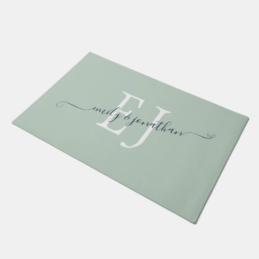 Paillasson Monogramme Initiales Couples Noms Sage Vert (Incliné)