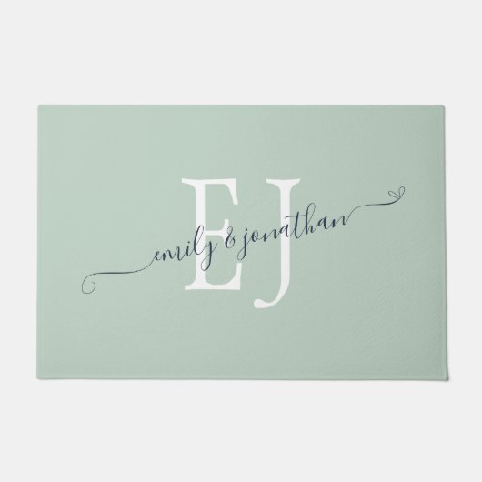 Paillasson Monogramme Initiales Couples Noms Sage Vert (Devant)