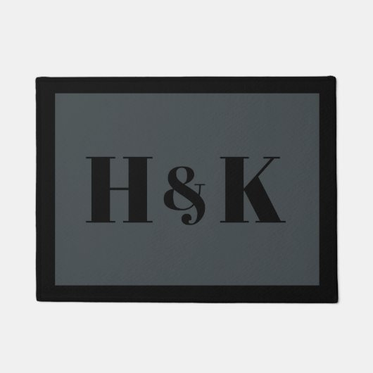 Paillasson Monogramme Initiales en couple Élégant Noir et gri (Devant)