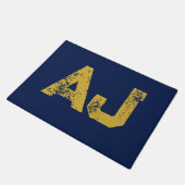 Paillasson Monogramme Lettres Initiales Or & Bleu Simple (Incliné)