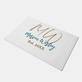 Paillasson Monogramme marron bleu turquoise année simple mini (Incliné)
