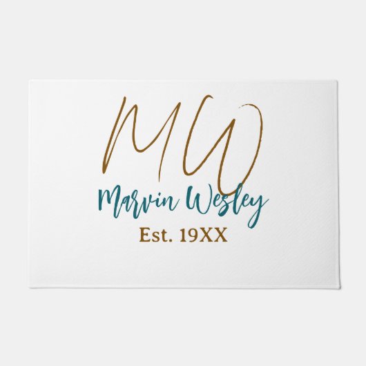 Paillasson Monogramme marron bleu turquoise année simple mini (Devant)