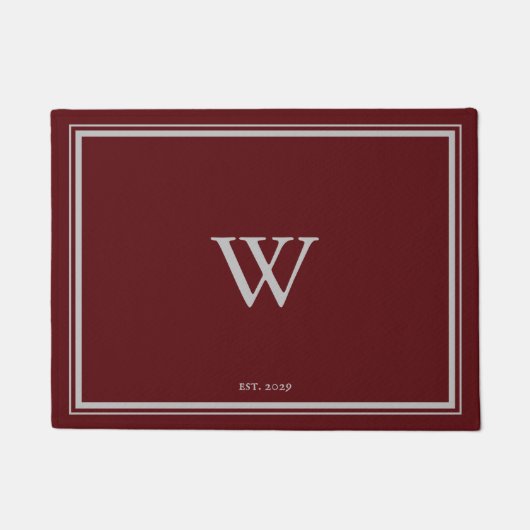 Paillasson Monogramme minimal Bienvenue Maroon rouge | Gris (Devant)