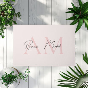 Paillasson Monogramme minimal initial et nom Pastel rose