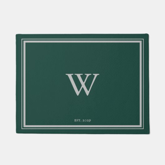 Paillasson Monogramme minimal Vert pin de bienvenue | Gris (Devant)