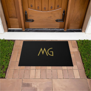 Paillasson Monogramme minimaliste or noir Initiales