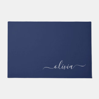 Paillasson Monogramme moderne bleu marine et blanc