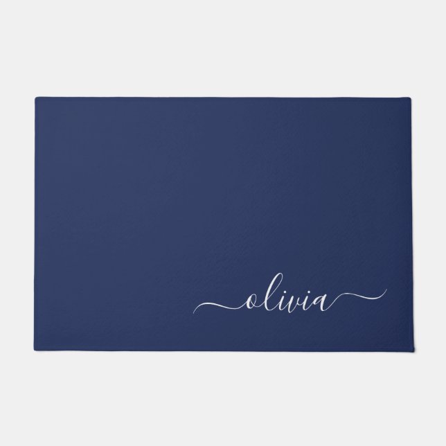 Paillasson Monogramme moderne bleu marine et blanc (Devant)