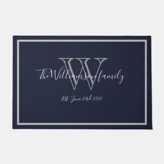 Paillasson Monogramme moderne chic Nom du script Mariage Bien (Devant)
