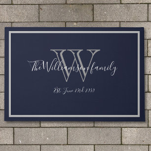 Paillasson Monogramme moderne chic Nom du script Mariage Bien