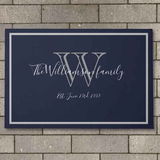 Paillasson Monogramme moderne chic Nom du script Mariage Bien