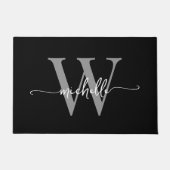 Paillasson Monogramme moderne Elegant Black Grey Nom Script (Devant)