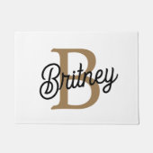 Paillasson Monogramme moderne élégant Nom Black Gold Script (Devant)