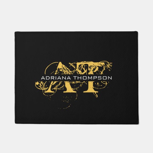 Paillasson Monogramme moderne en noir et or (Devant)