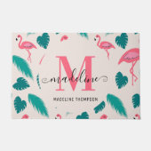 Paillasson Monogramme moderne Feuilles tropicaux Flamant rose (Devant)