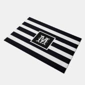 Paillasson Monogramme moderne Initiale Elégante Noir Blanc (Incliné)