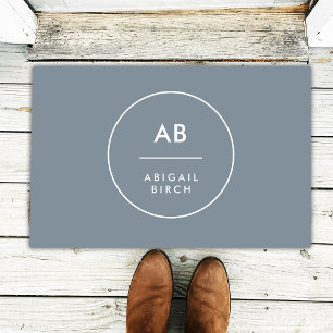 Paillasson Monogramme Moderne Minimale Gris Bleu Dusky