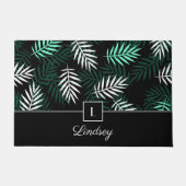 Paillasson Monogramme moderne Motif Feuille vert (Devant)
