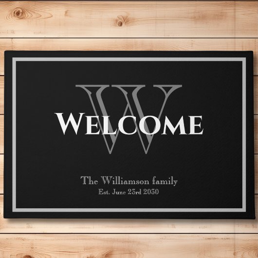 Paillasson Monogramme moderne Nom du script Mariage chic Bien