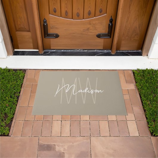Paillasson Monogramme moderne Nom Script Beige (De plein air)
