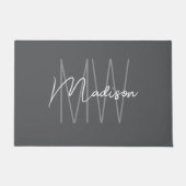 Paillasson Monogramme Moderne Nom Script Gris (Devant)