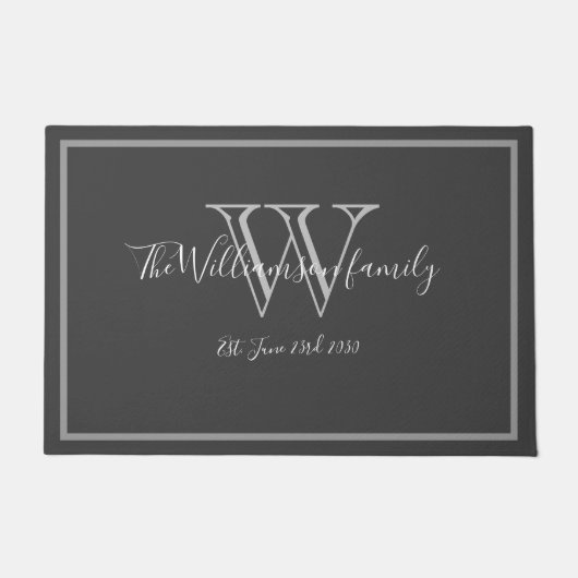 Paillasson Monogramme moderne Nom Script Mariage mignon Bienv (Devant)