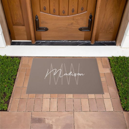 Paillasson Monogramme Moderne Nom Script Taupe (De plein air)