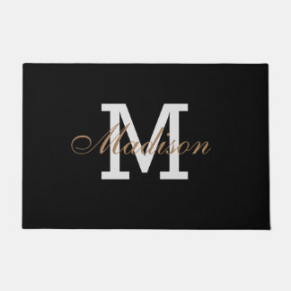 Paillasson Monogramme moderne or noir blanc élégant Personnal