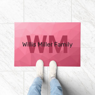 Paillasson Monogramme Motif rose à maillage géométrique rose