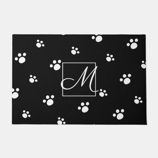 Paillasson Monogramme | Noir & blanc mignon Chien Chien Empre (Devant)