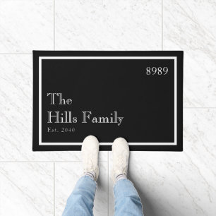 Paillasson Monogramme Noir Blanc Nom de Famille Numéro de Mai