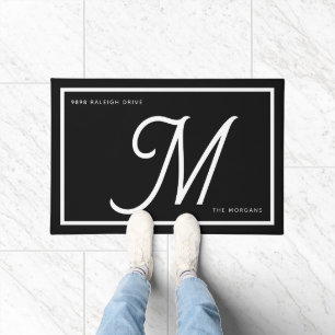 Paillasson Monogramme noir et blanc Nom de famille Adresse de