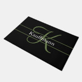 Paillasson Monogramme Nom Initial Script Noir Vert Blanc (Incliné)