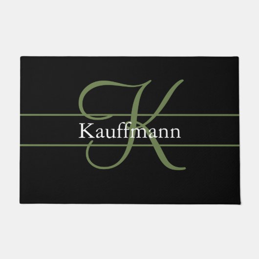 Paillasson Monogramme Nom Initial Script Noir Vert Blanc (Devant)