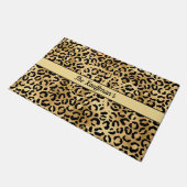 Paillasson Monogramme Nom Noir Or Imprimé Léopard Guépard (Incliné)