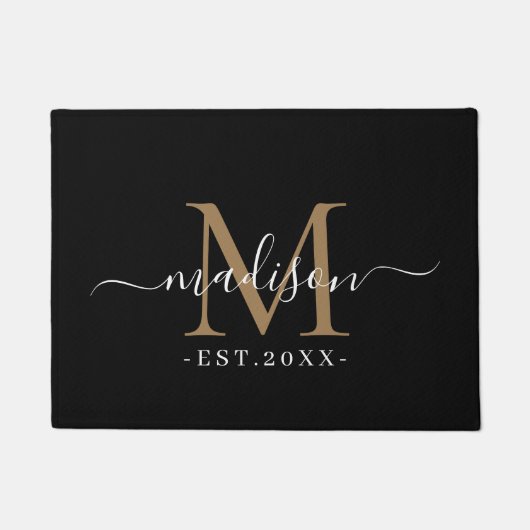 Paillasson Monogramme Noms de script Chic Gold Mariage Date N (Devant)