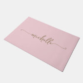 Paillasson Monogramme Or moderne Nom Script Blush Rose (Incliné)