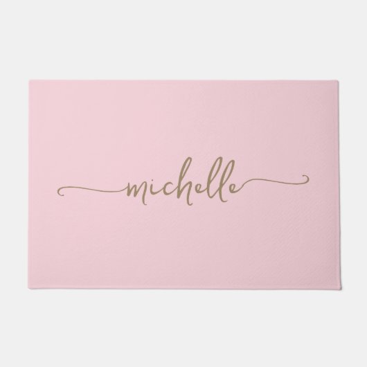 Paillasson Monogramme Or moderne Nom Script Blush Rose (Devant)