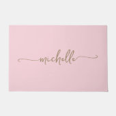 Paillasson Monogramme Or Né Moderne Nom Script Rose Poudré (Devant)