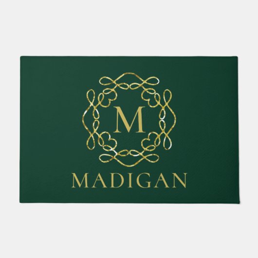 Paillasson Monogramme Or Nom de famille Dark Green Welcome (Devant)