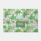 Paillasson Monogramme Palmiers Tropicaux Rose et Vert Prépa (Devant)