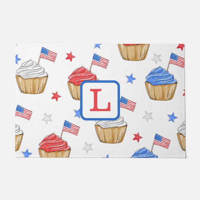 Paillasson Monogramme Patriotic Cupcake Drapeau Star Preppy (Devant)