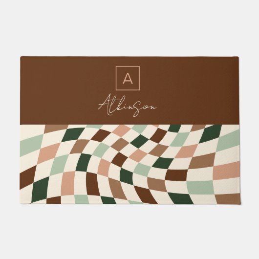 Paillasson Monogramme personnalisé Boho Warered Checkerboard (Devant)