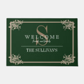 Paillasson Monogramme personnalisé du cadre fleuri du coin (Devant)