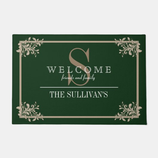 Paillasson Monogramme personnalisé du cadre fleuri du coin (Devant)