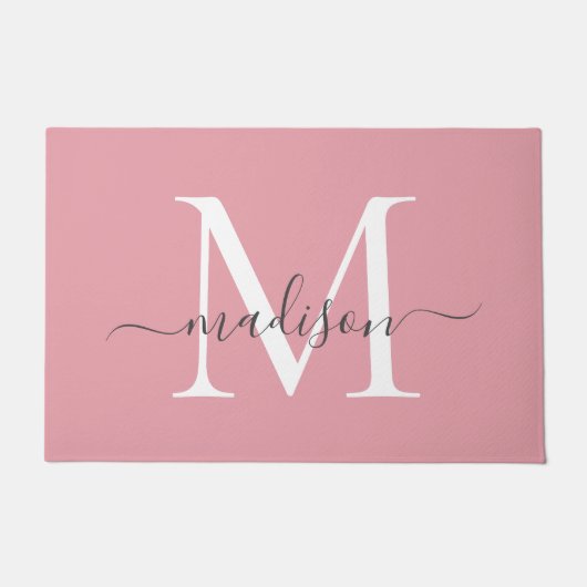 Paillasson Monogramme personnalisé gris rose fuselé de la fil (Devant)