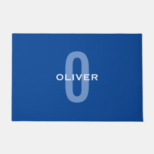 Paillasson Monogramme personnalisé Nom bleu blanc