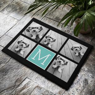 Paillasson Monogramme photo Collage turquoise et noir Instagr